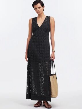 Madewell Black Eyelet V-Neck Maxi Dress